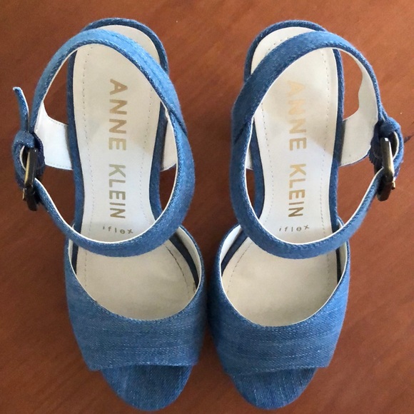 Anne Klein Denim and Cork Platform Sandals - Picture 3 of 6